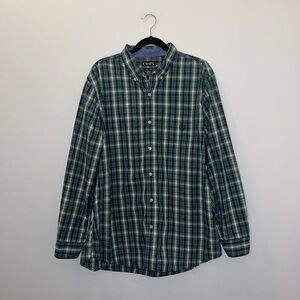 Chaps Ralph Lauren Easy Care Blue Green White Plaid Long Sleeve Button Men’s XL